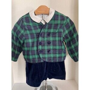 SIMI BABY VTG Irish Plaid Set Shorts Shirt Jacket Size 12 Months (Bx 22)